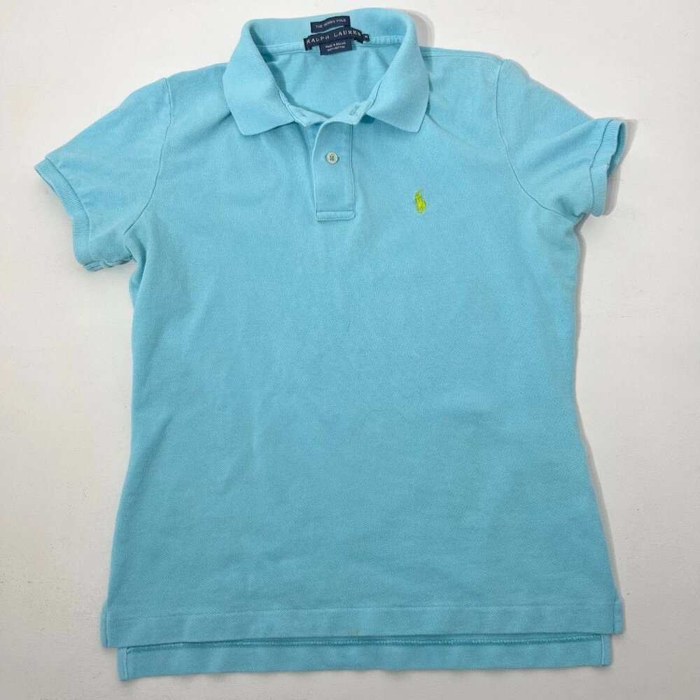 Ralph Lauren Shirt Womens Medium Blue The Skinny Polo Cotton Preppy Pony Classic